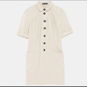 ZARA FAUX LEATHER CREAM MINI DRESS SMALL